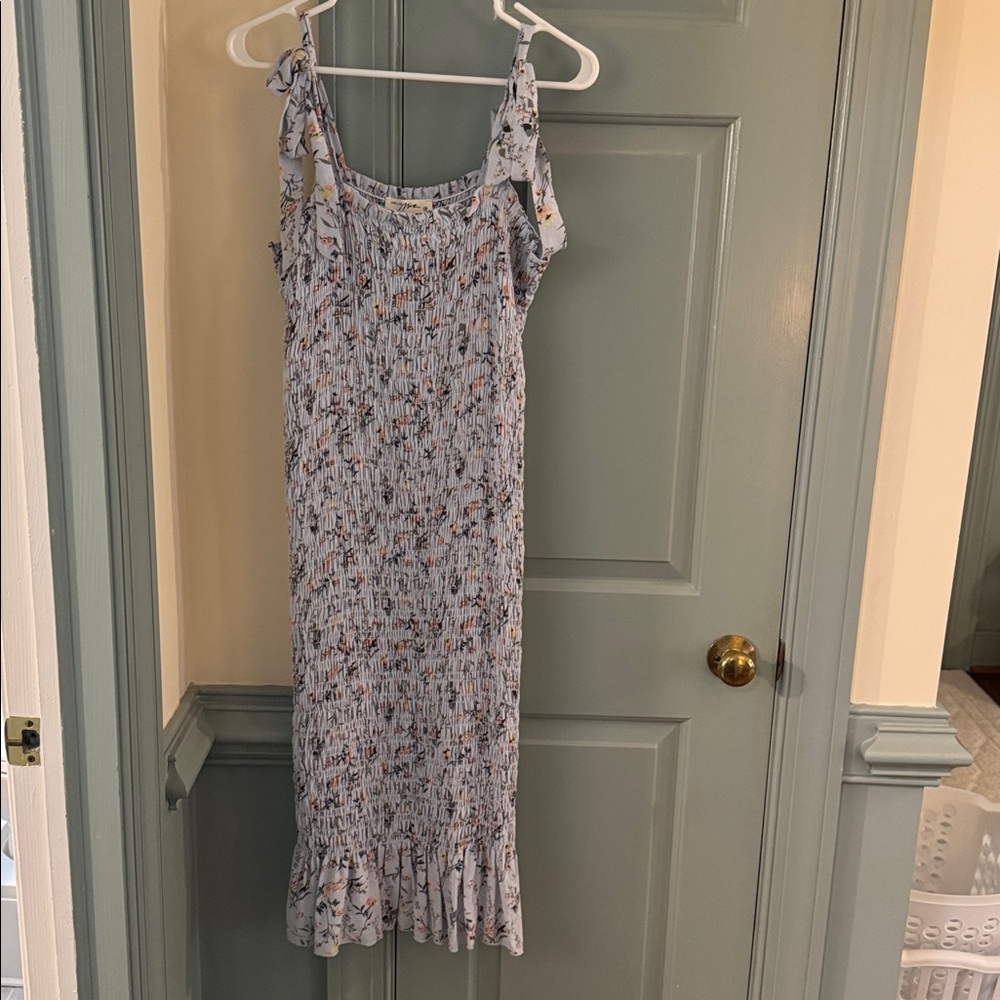 Hello MIZ Light Blue Floral Smocked Dress